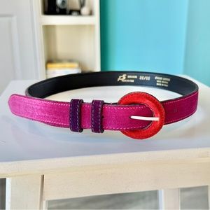 PS Paul Smith Genuine Leather Colorblock Belt with Circular Buckle